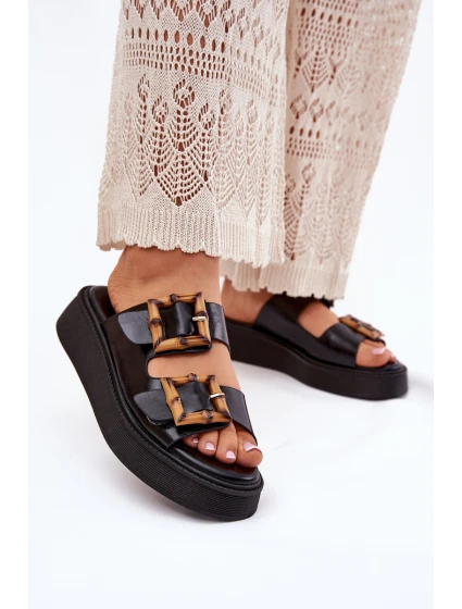 Eko Kožené Sandály Dámské Na Platformě S Přezkami Černé model 21699641 - Boto Eko Kožené Sandály Dámské Na Platformě S Přezkami Černé model 21699641 - Boto