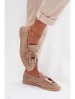 Dámské mokasíny s třásněmi a korálky Béžové Teressa