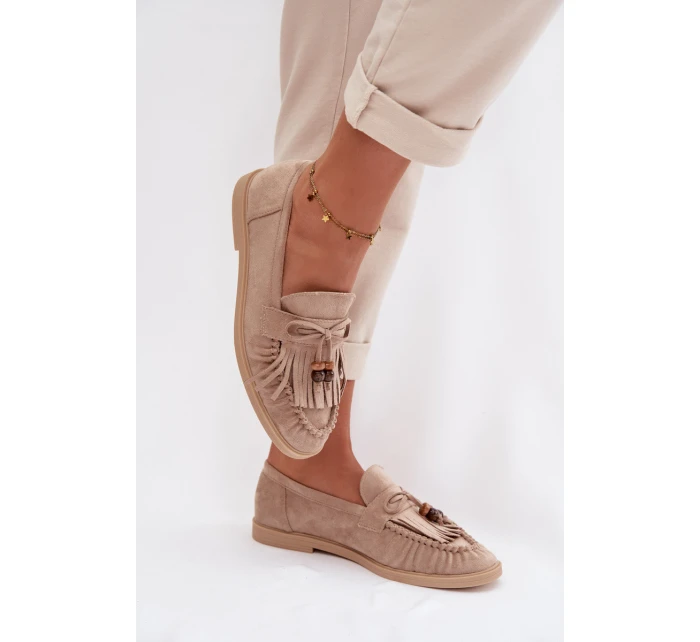 Dámské mokasíny s třásněmi a korálky Béžové Teressa