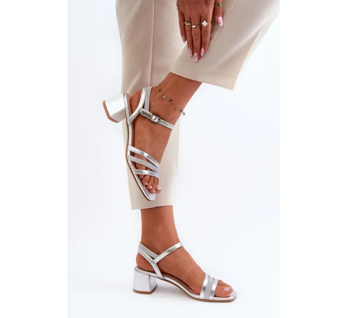 Dámske sandále na nízkom podpätku z ekokože Sergio Leone Silver Dámske sandále na nízkom podpätku z ekokože Sergio Leone Silver