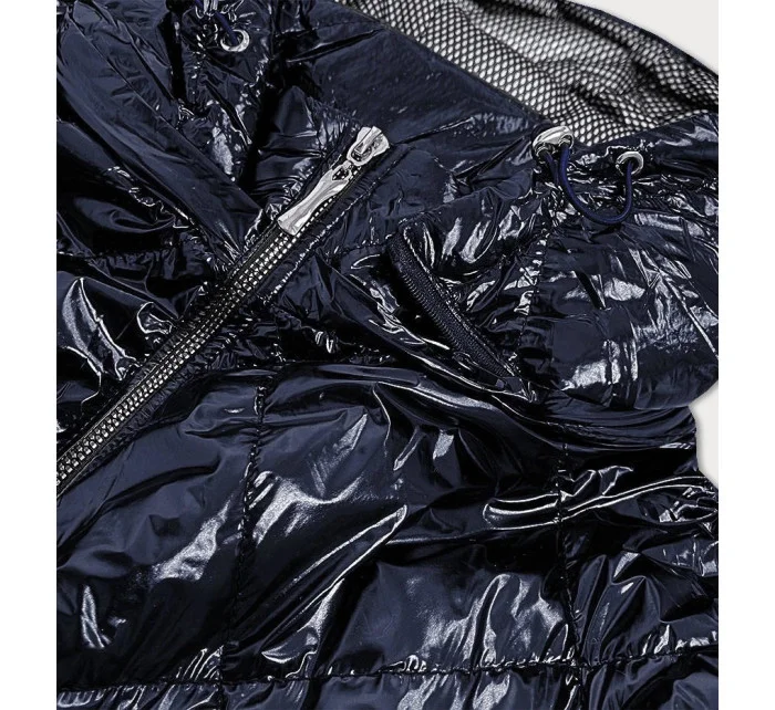 Tmavo modrá lesklá dámska prešívaná bunda (B9573)