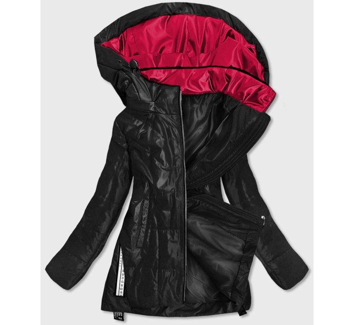 Čierna dámska bunda s farebnou kapucňou (7722)