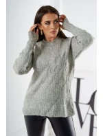 Svetr model 18970343 přes hlavu s módní vazbou šedý - K-Fashion Svetr model 18970343 přes hlavu s módní vazbou šedý - K-Fashion