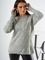 Sveter nasadený cez hlavu s módnou väzbou šedý