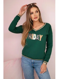 Dámska mikina s kapucňou s flitrovým nápisom zelená