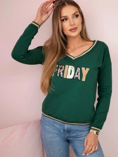 Dámská mikina s flitrovým nápisem zelený