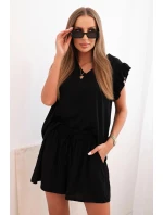 Dámský komplet z model 21214031 blůza s volánky a krátké šortky černý - K-Fashion