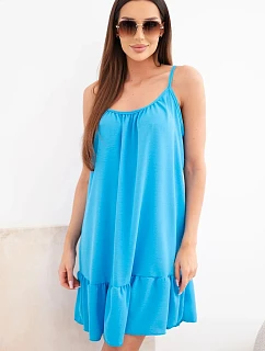 Dámske viskózové šaty bez ramienok s volánom a viazaním tyrkysové