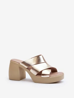 Zazoo 40373 Skórzane Klapki Na Klocku Złote