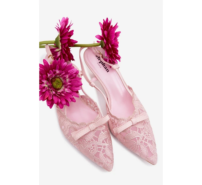 Dámské krajkové sandály na podpatku s mašlí Růžové Maribelle