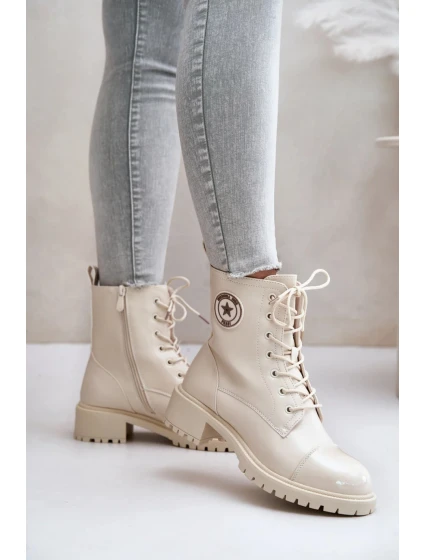 Dámske členkové šnurovacie topánky 089 model 201747 Ecru - Super Me Dámske členkové šnurovacie topánky 089 model 201747 Ecru - Super Me