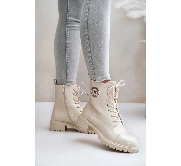 Dámske členkové šnurovacie topánky 089 model 201747 Ecru - Super Me Dámske členkové šnurovacie topánky 089 model 201747 Ecru - Super Me