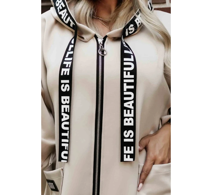 model 21379613 Ležérní kabát s kapsami a kapucí béžový - numoco basic model 21379613 Ležérní kabát s kapsami a kapucí béžový - numoco basic