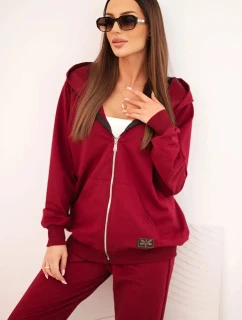 Dámska bavlnená súprava s kapucňou a zipsom bordová