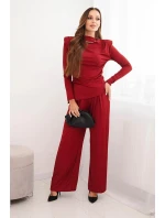 Dámská souprava z bavlny s model 21472127 a kalhotami s širokým nohavicí bordový - K-Fashion