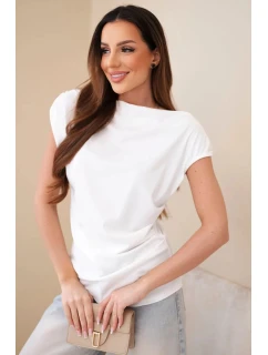 Dámská žebrovaná halenka z viskózy s model 22030152 výstřihem a nařasením ecru - K-Fashion