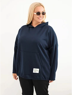 Dámska mikina Plus Size z viskózy s kapucňou a klokaním vreckom, námornícka modrá