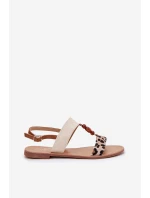 Płaskie Sandały Damskie Z Koralikami Panterka Beżowe Virona Płaskie Sandały Damskie Z Koralikami Panterka Beżowe Virona