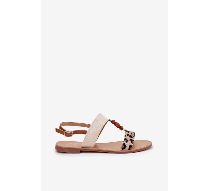 Płaskie Sandały Damskie Z Koralikami Panterka Beżowe Virona Płaskie Sandały Damskie Z Koralikami Panterka Beżowe Virona