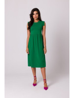 B262 Bavlněné šaty s vysokým pasem - zelené