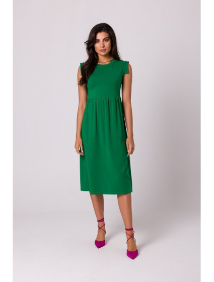 B262 Bavlnené šaty s vysokým pásom - zelené