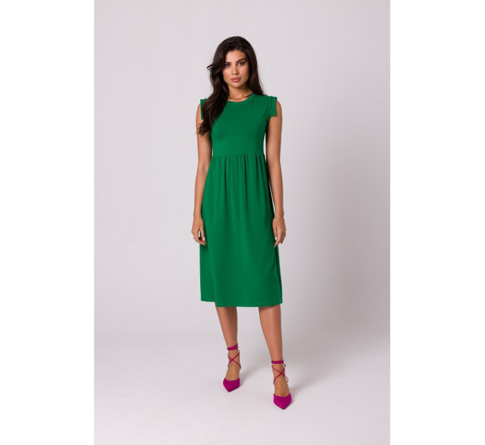 B262 Bavlnené šaty s vysokým pásom - zelené