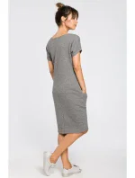 B050 Midi šaty s vreckami vo šve - sivé B050 Midi šaty s vreckami vo šve - sivé