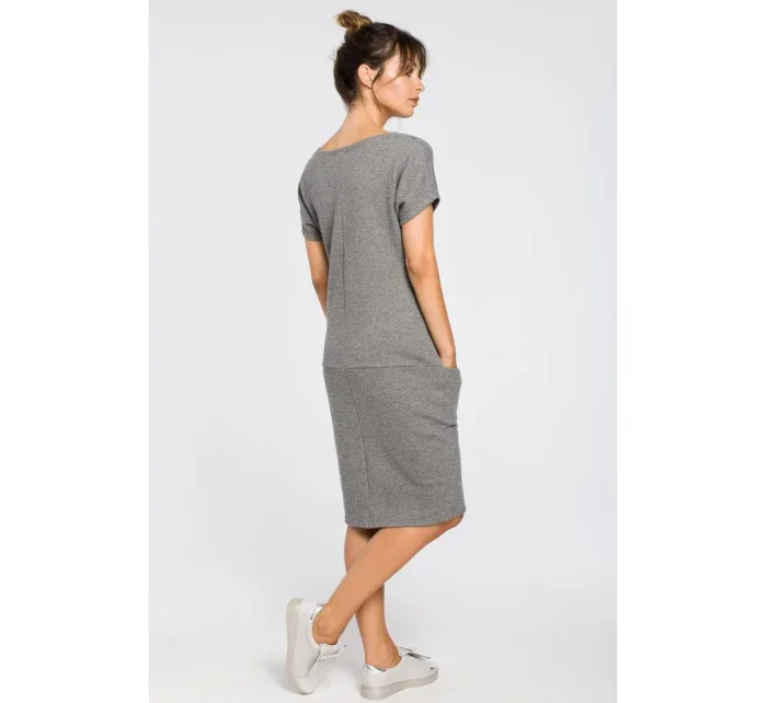 B050 Midi šaty s vreckami vo šve - sivé B050 Midi šaty s vreckami vo šve - sivé