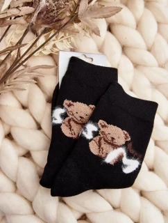 Teplé bavlněné ponožky s medvídkem, černé