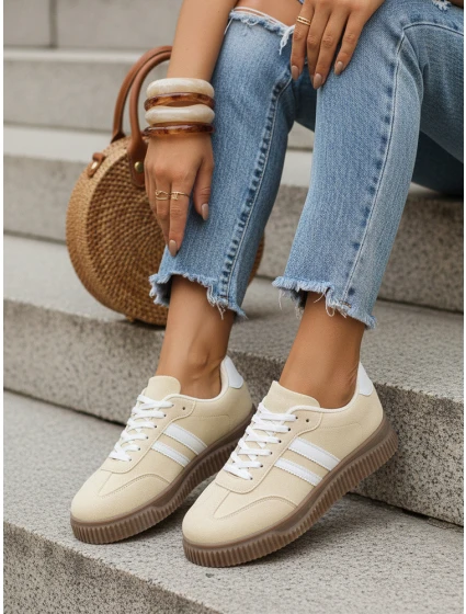 Dámske tenisky s hrubou podrážkou a bočnými pruhmi žlté ZY1400