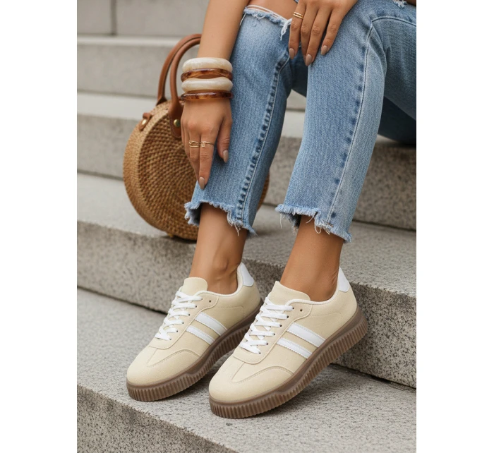 Dámske tenisky s hrubou podrážkou a bočnými pruhmi žlté ZY1400