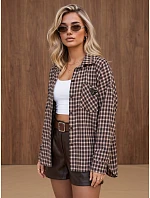Dámska bavlnená košeľa s hnedým kockovaným vzorom FashionStreet DY0504 Dámska bavlnená košeľa s hnedým kockovaným vzorom FashionStreet DY0504