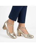 Třpytivé zlaté lodičky s páskem model 22073635