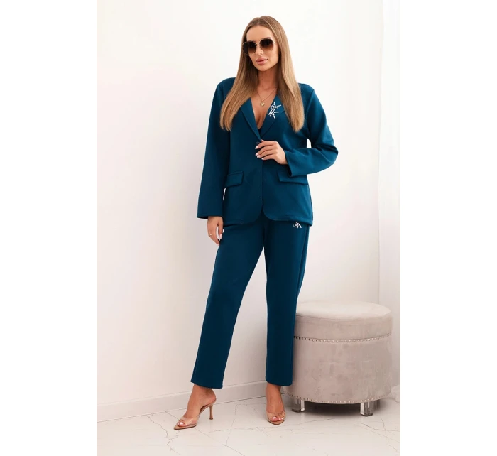 Dámská souprava s viskózou a ozdobami a model 21232439 kalhotami mořská - K-Fashion