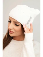 Dámská zimní čepice vlněná s krystaly model 21750390 ecru - K-Fashion