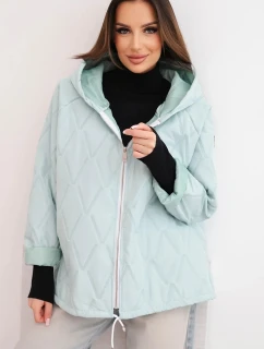 Dámska jarná prešívaná bunda s kapucňou a zipsom light mint