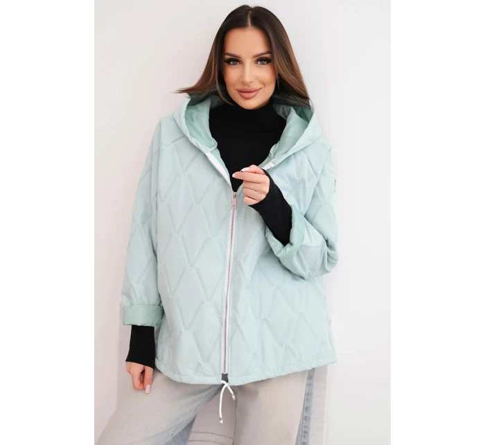 Dámská jarní prošívaná bunda s kapucí a zipem světle mátová