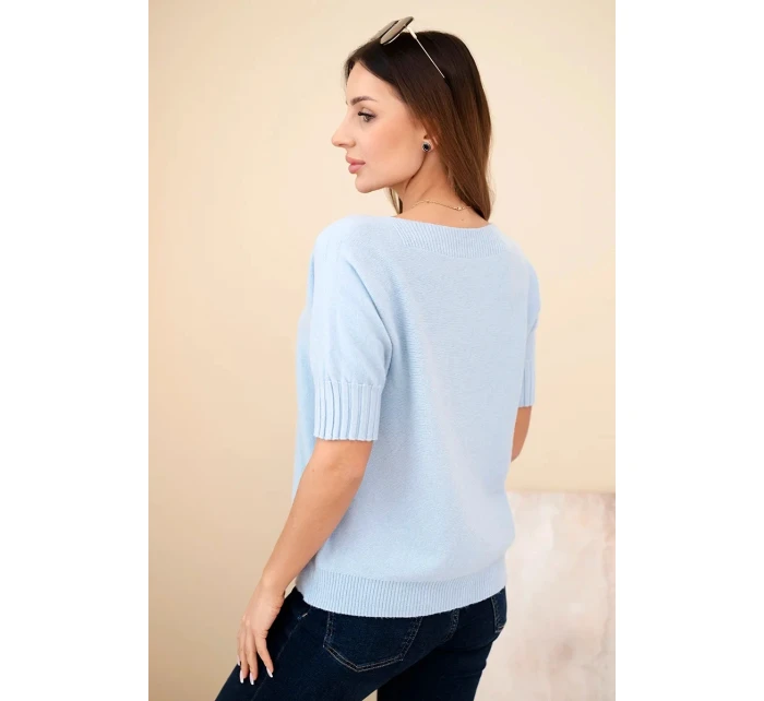 Dámsky viskózový sveter s krátkymi rukávmi modrý