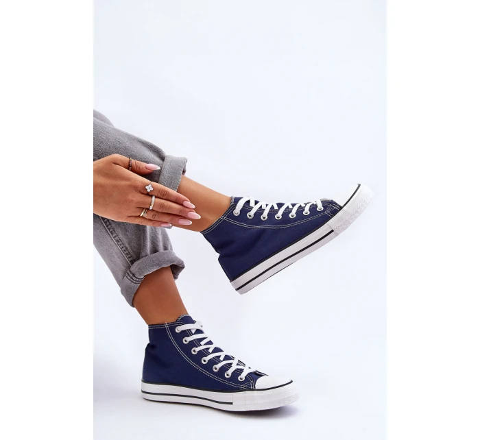 Damskie Trampki Klasyczne Wysokie Granatowe Remos Damskie Trampki Klasyczne Wysokie Granatowe Remos