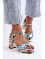 Dámské sandály na podpatku s květinami D&A model 21660335 modré - S.Barski