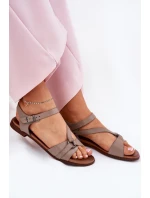 model 21694309 Kožené Dámské Sandály Tmavě Béžové - Zazoo