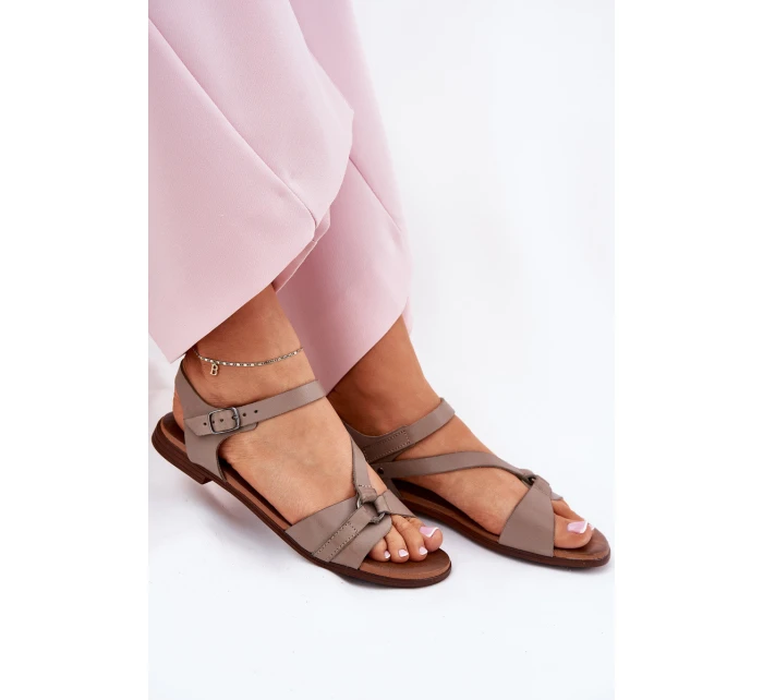 model 21694309 Kožené Dámské Sandály Tmavě Béžové - Zazoo