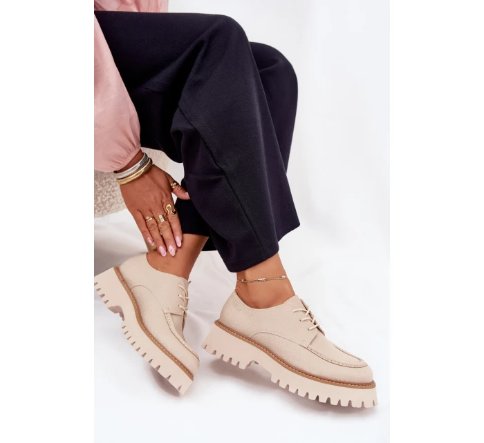 Półbuty Mokasyny Damskie Ze Sznurowaniem Big Star NN274053 Beżowe