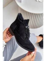 Zateplená nízka členková obuv s ozdobou na zips S.Barski Black Zateplená nízka členková obuv s ozdobou na zips S.Barski Black