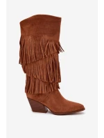 Dámske zateplené kovbojské čižmy so strapcami Brivina - camel Dámske zateplené kovbojské čižmy so strapcami Brivina - camel