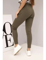 Dámské bavlněné cargo kalhoty s kapsami a řetízkem béžové