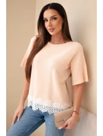 Dámsky sveter s krátkym rukávom a čipkou