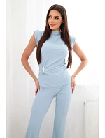 Dámský komplet s model 22084841 halenkou a širokými kalhotami modrý - K-Fashion Dámský komplet s model 22084841 halenkou a širokými kalhotami modrý - K-Fashion