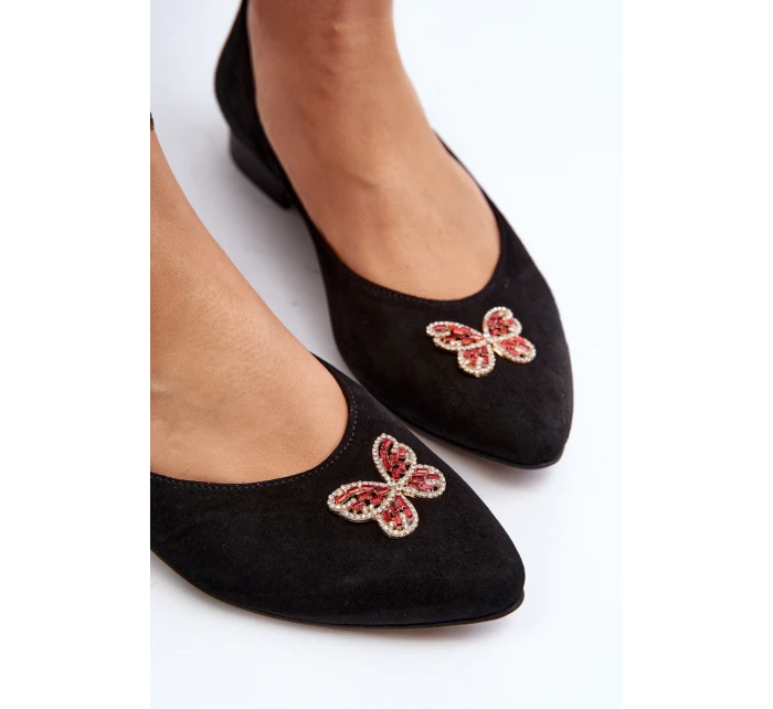 Zazoo 2887 Zamszowe Baleriny Z Ozdobnym Motylem Czarne