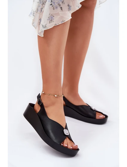 Kožené Dámské Sandály Na Klínu A Platformě model 21698360 Černé - S.Barski